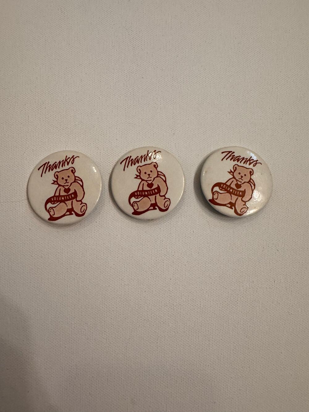 Set of 3 Vintage Thanks Volunteer Buttons 1.5" White/Pink